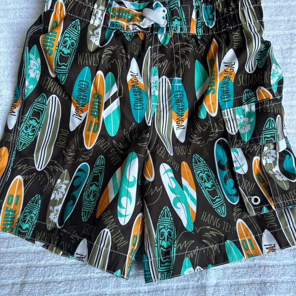 Wave Tone Colorful Surfboard Print Swim Shorts Boys 3T
